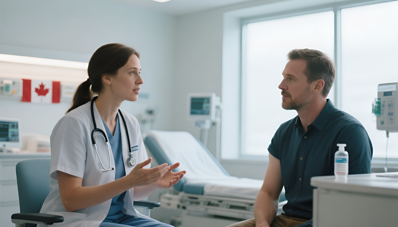 Adult discussing vaccines with healthcare provider